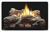 Image of a fireplace gas log set with a small flame in middle.
