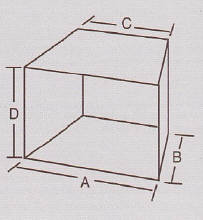 Image of dimensions to be measured for gas log set when converting a wood buring fireplaced into a gas fireplace. Dimension A is the width at entry of fireplace. Dimension B is depth of fireplace. Dimension C is width at the rear of the fireplace. Finally, D is the height of the fireplace.